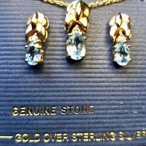 Genuine Topaz Pendant Necklace and Earrings Set Sterling Silver 925 HUGS KISSES